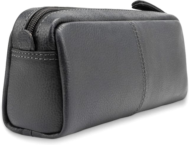 Detalle de LEABAGS großes Leder-Federmäppchen aus Echtleder (Nappa) in Grau – mit Reißverschluss