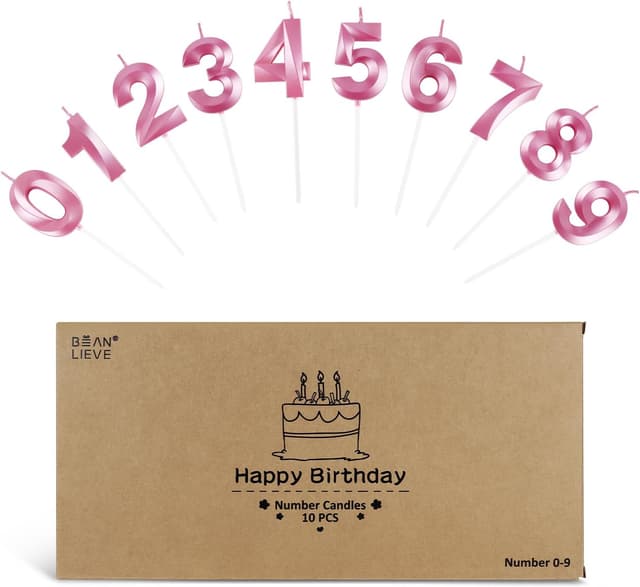 Thumbnail 1 de BEAN LIEVE Velas de cumpleaños números 0-9 rosas