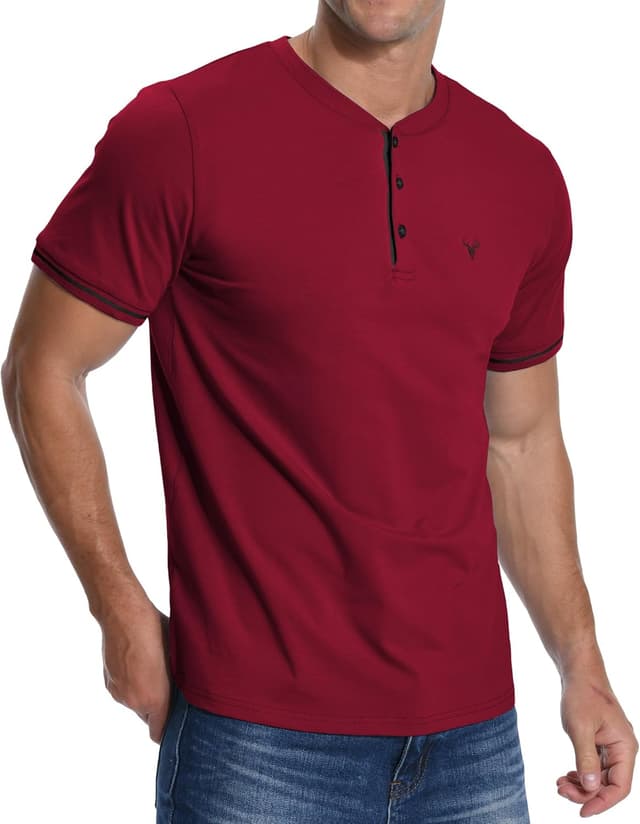 Detalle de KUYIGO Gesticktes Henley-T-Shirt Herren