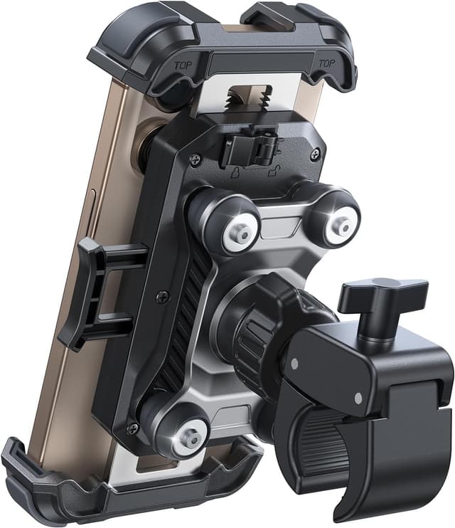 Detalle de JOYROOM Motorcycle Phone Mount Holder with Dual Vibration Dampener (150 mph) and Metal Handlebar Clamp