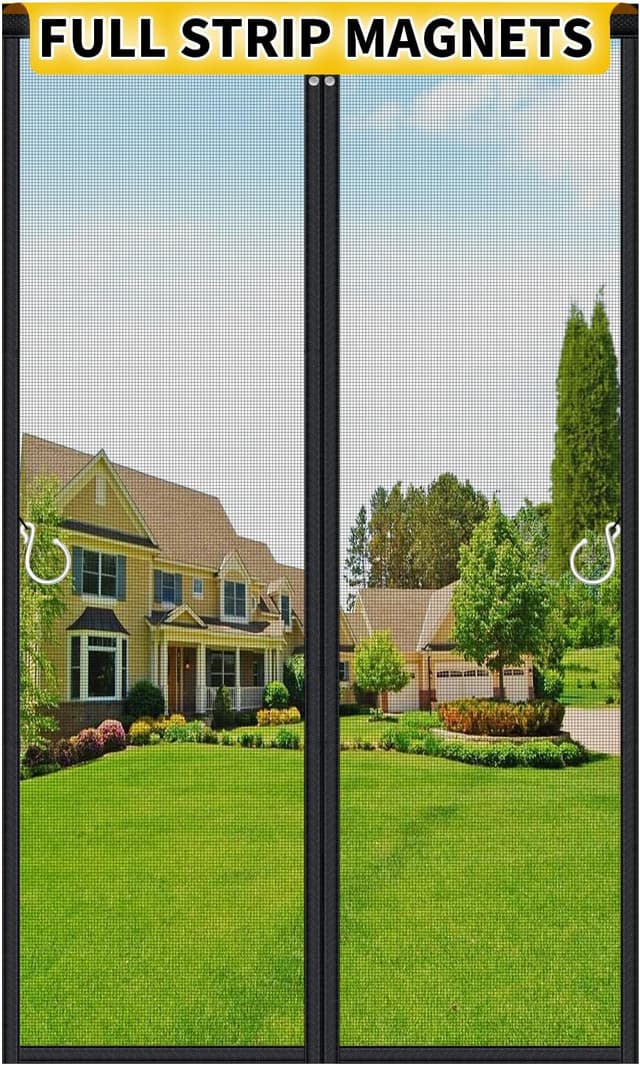 Detalle de Magnetic Fly Screen Door (90x200cm) with Full-Length Magnets, Fibreglass Mesh & No-Drill Fit – Black