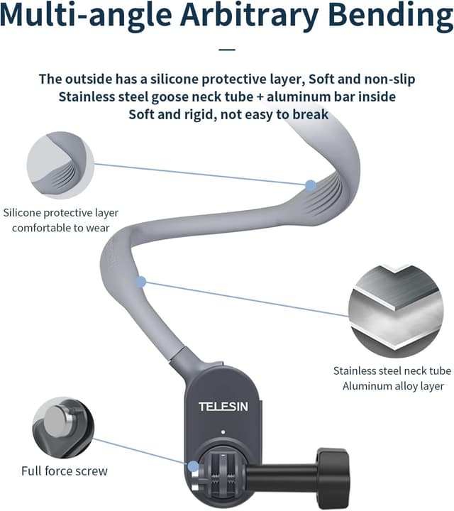 Detalle 2 de TELESIN Magnetischer POV-Hals-Selfie-Ständer mit Handy-Clip für Actionkameras & Smartphones