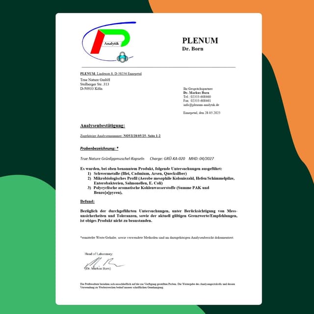 Detalle de Grünlippmuschel von TRUE NATURE® – 450 Kapseln (2000 mg Tagesdosis, gefriergetrocknet)