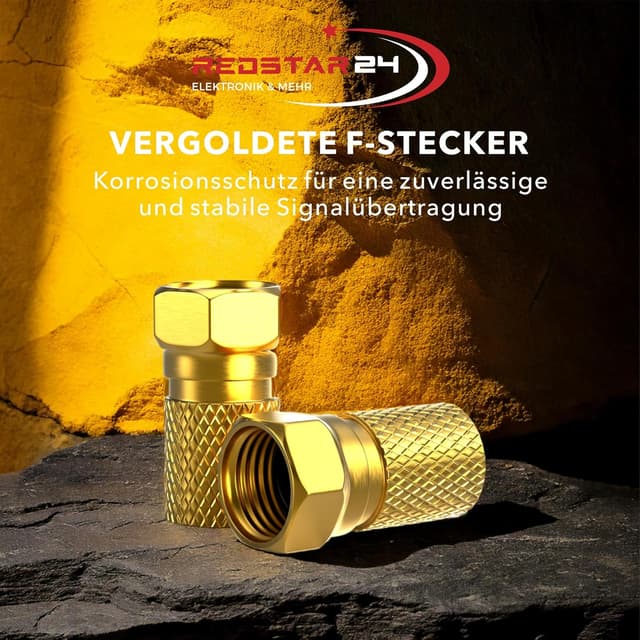 Detalle de RedStar24 50 m Koaxial-SAT Kabel 135 dB, 5-fach geschirmt, 10 vergoldete F-Stecker (Weiß)