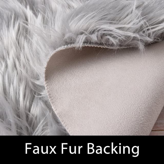 Detalle de Latepis 3ft Round Faux Sheepskin Fur Rug in Grey (Washable, Fluffy Bedroom Rug)