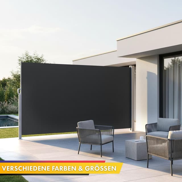 Detalle 2 de KARAT ALU Seitenmarkise (ausziehbar) in Anthrazit – Seitenrollo mit Wandhalterung für Balkon, Terrasse & Garten