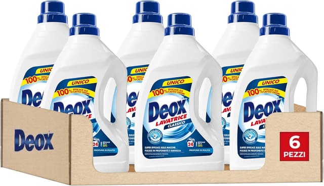 Detalle de Deox Classico Detersivo Lavatrice Liquido Antiodore, 144 lavaggi (1200 ml x 6 confezioni)