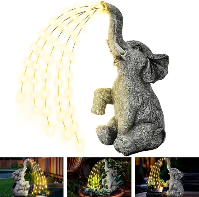 Detalle de GIGALUMI Elephant garden solar light statue 40 cm