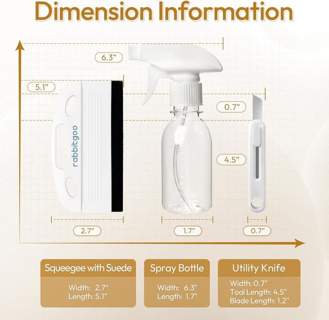 Detalle de rabbitgoo Window Tint Kit (3-Piece) with Suede Squeegee, Utility Knife & 120ml Adjustable Spray Bottle