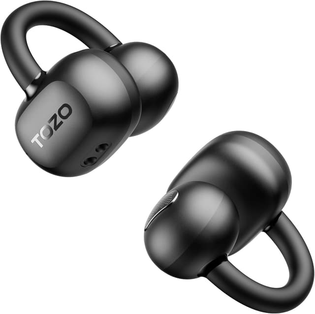 Detalle de TOZO OpenEarRing Cuffie Bluetooth 5.1 con microfono e cancellazione rumore, autonomia fino a 40 ore, display LED e IPX5 (Nero)