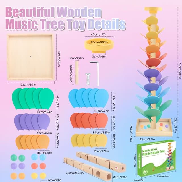 Thumbnail 1 de Wooden Marble Run Music Tree 49pcs