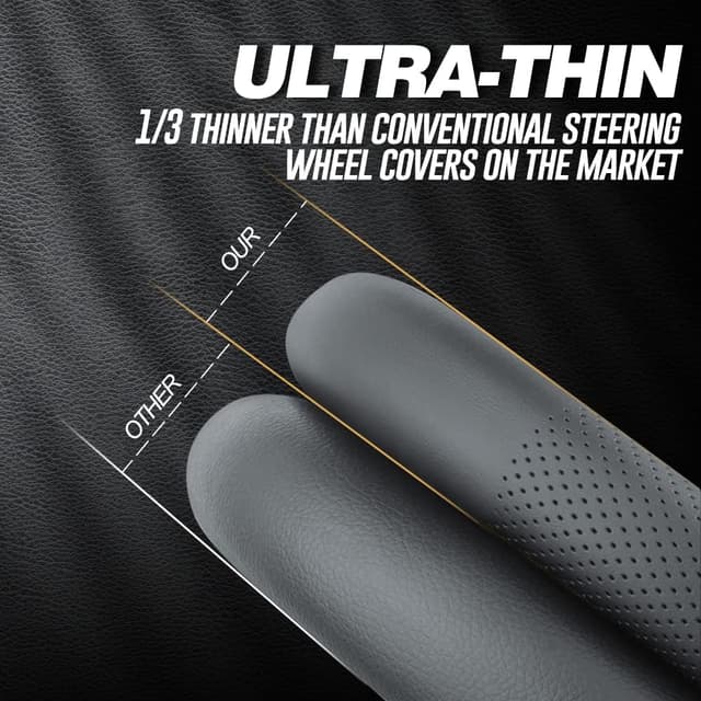 Detalle 2 de LKWLIKEI Nappa Premium Leather Steering Wheel Cover (Universal, Non-Slip), Black