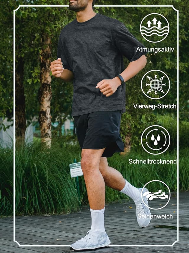 Detalle de MAGCOMSEN Herren Sportshirt atmungsaktiv – leichtes Lauf- und Trainingsshirt aus Vollpolyester