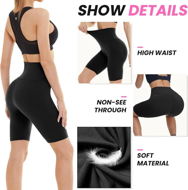 Detalle de Yolix 3-Pack Women’s 8" Biker Shorts with High Waist Tummy Control (Black)