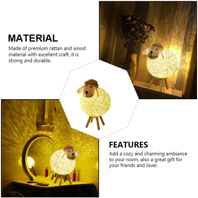 Detalle 2 de Artibetter Schaf-Nachtlicht mit Rattan – batteriebetrieben, warmes LED-Licht für Schlafzimmer & Party-Deko