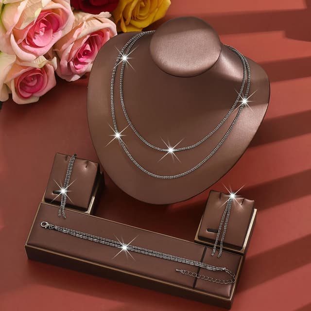 Detalle de CCAIPU Schmuckset für Damen (925er Silber) mit Halskette, Ohrringen & Armband