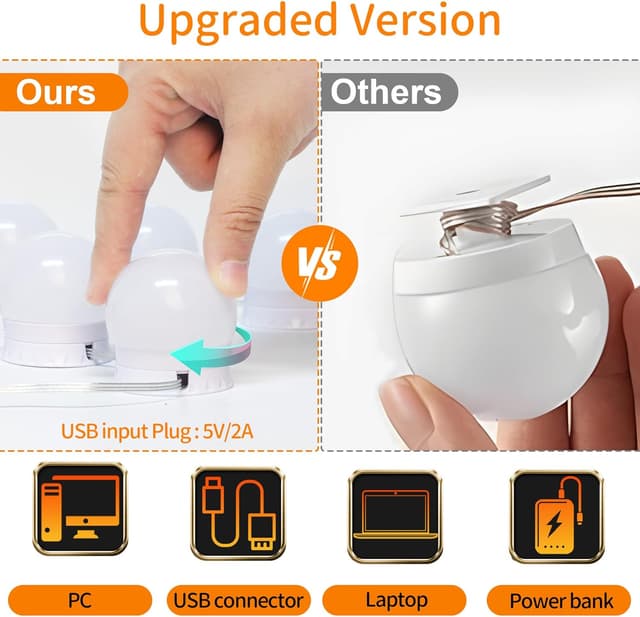 Detalle de daphomeu Mirror Lights (10 bulbs) – USB Hollywood vanity light kit for mirrors