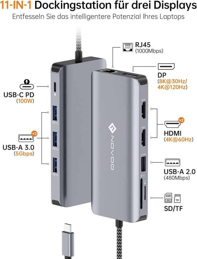 Detalle 2 de NOVOO Docking Station 4K Triple Display USB-C