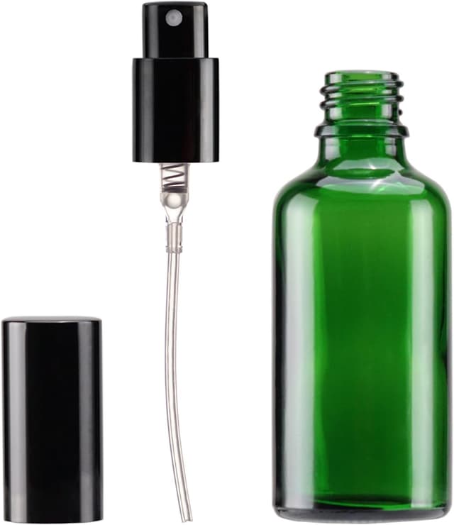 Detalle de YIZHAO Grün Sprühflasche aus Glas 50 ml (12er-Set) – Sprühkopf, UV-Schutz für ätherische Öle & Kosmetik