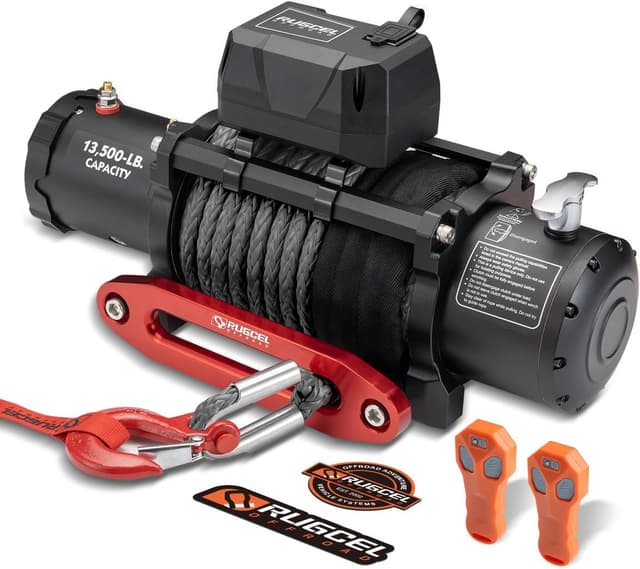 Detalle de RUGCEL WINCH 13500lb Waterproof Electric Truck Winch (12V, Synthetic Rope) with Wired & Wireless Remote
