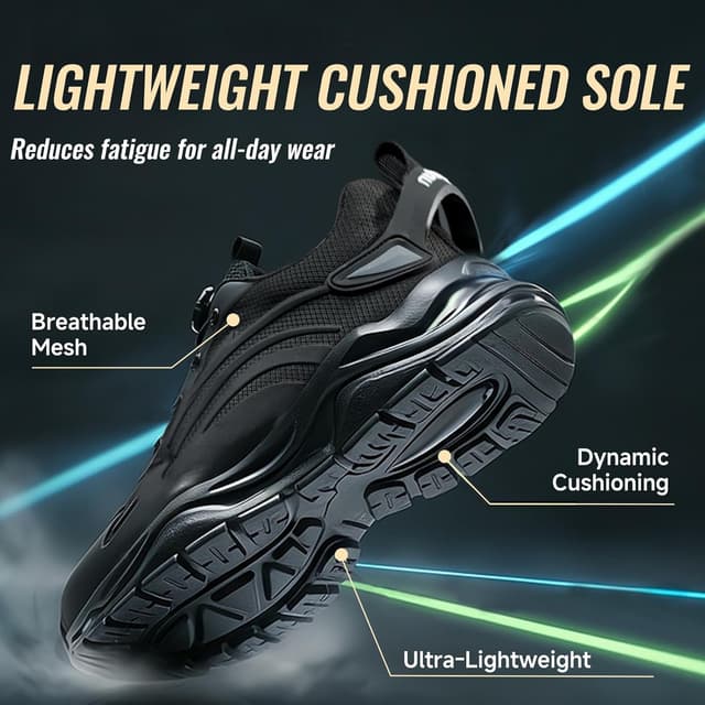 Detalle 2 de GUSAYEX Steel Toe Cap Trainers for Men – Lightweight Breathable Work Shoes with Swivel Buckle Laces