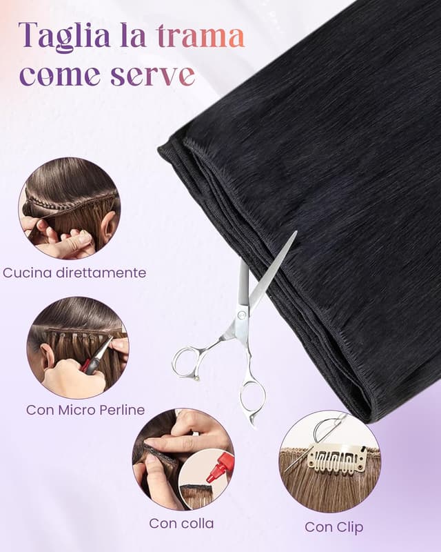 Detalle 2 de LaaVoo Extension Capelli Veri in Tessitura Tessitura Nero Jet 60 cm 120 g (matassa Remy, Weft)
