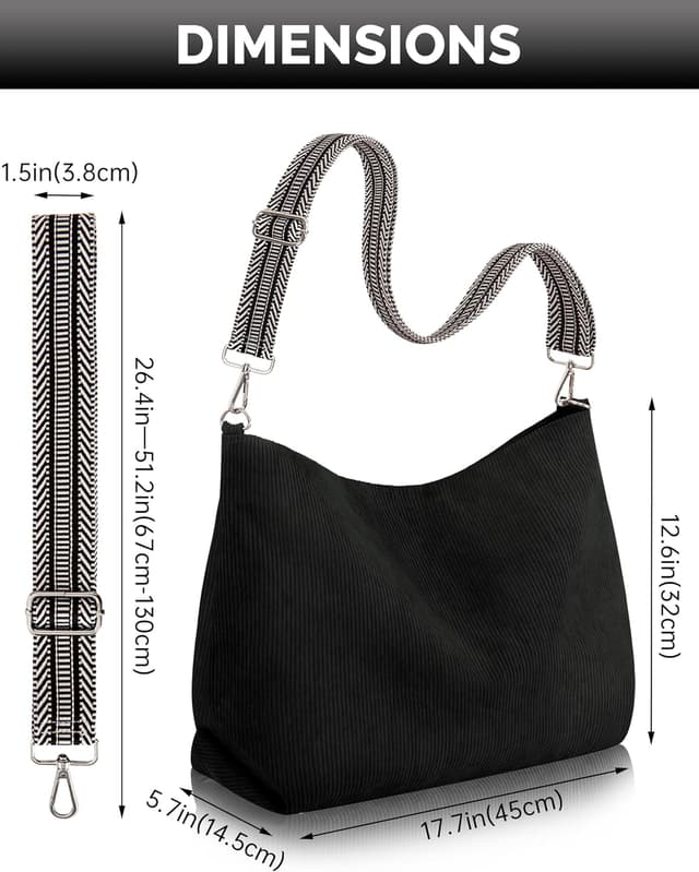 Detalle de Prite Shopper Tasche Damen in Groß mit Kordstoff – Tote Bag für College, Schule, Arbeit & Reisen