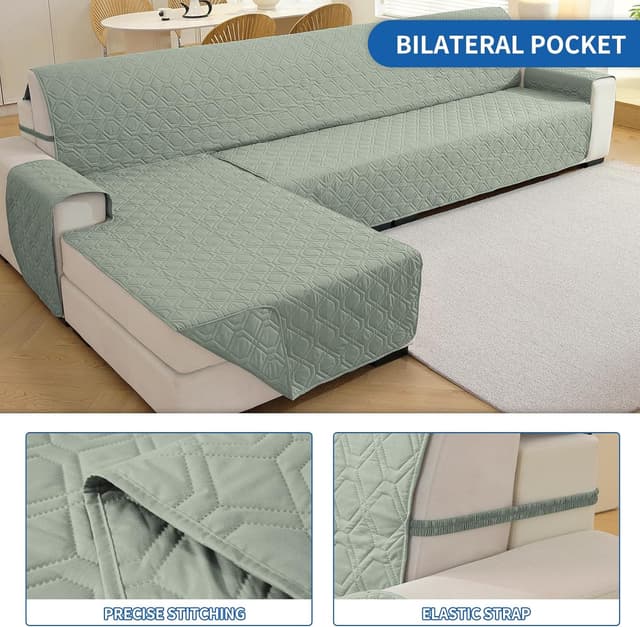 Detalle de YSTELLAA Impermeabile copridivano 3 posti con penisola reversibile (destra/sinistra) antiscivolo e antigraffio, verde chiaro