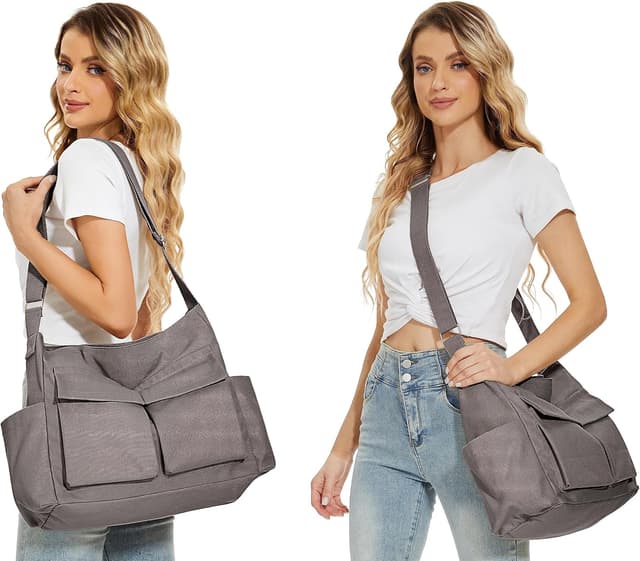 Detalle de KALIDI Canvas Hobo Bag for Women with Zipper – Large Capacity Shoulder Tote