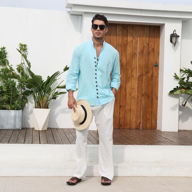 Detalle de Puimentiua Leinenhose Herren – leichte Sommerhose mit Tunnelzug, Taschen und Leinen-Baumwoll-Mix (S–3XL)