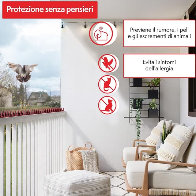 Detalle de PATTLER® 6 pezzi (3 file) marrone: dissuasori contro gatti e piccioni su balconi, tetto e davanzali