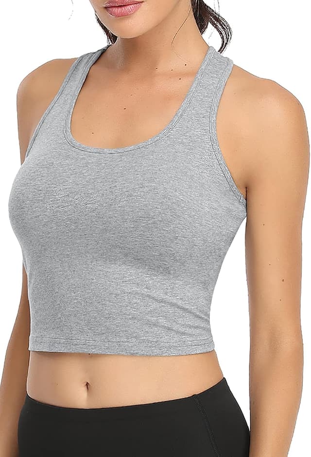 Detalle de Porvike Sports 3-Pack Women’s Crop Tank Tops (Racerback) in Cotton Blend