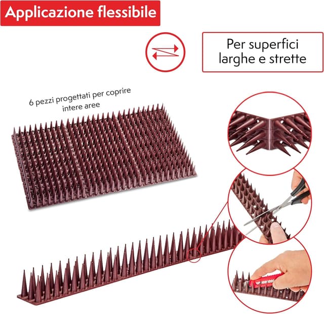 Detalle de PATTLER® 6 pezzi (3 file) marrone: dissuasori contro gatti e piccioni su balconi, tetto e davanzali