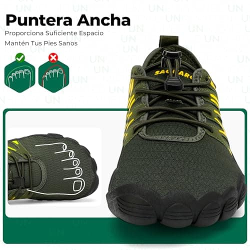 Detalle de SAGUARO zapatillas barefoot para hombre en verde militar (talla 43 EU): escarpines de secado rápido y suela antideslizante