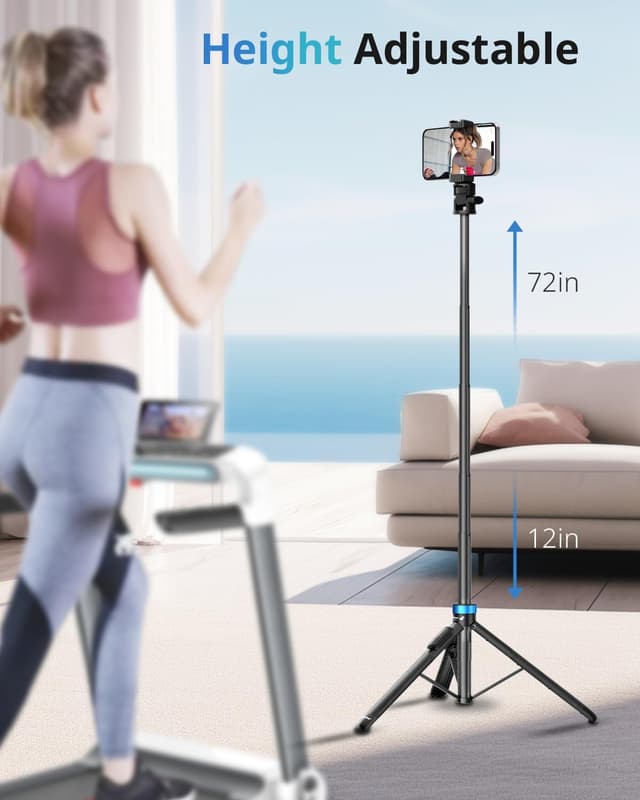 Detalle de UBeesize 72" Phone Tripod with Phone Holder and Remote — Adjustable Stand for iPhone, Android, Cameras, and Action Cams