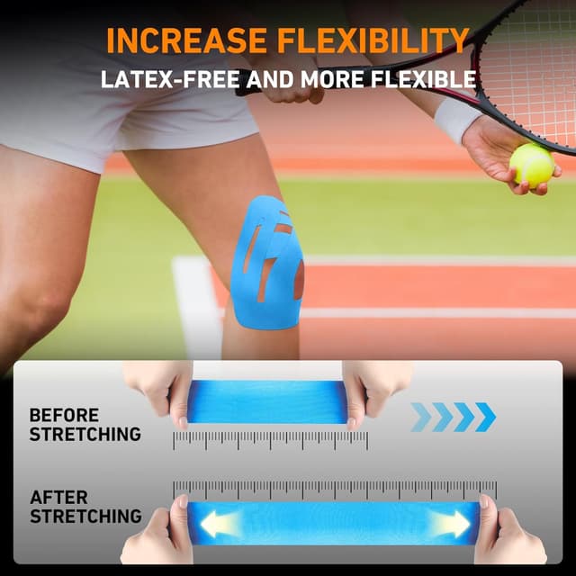 Detalle de KTQUICK Precut Kinesiology Tape for Knees (12PCS) – waterproof, breathable elastic support tape