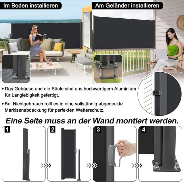 Detalle de LZQ Seitenmarkise 100 x 300 cm Sichtschutz