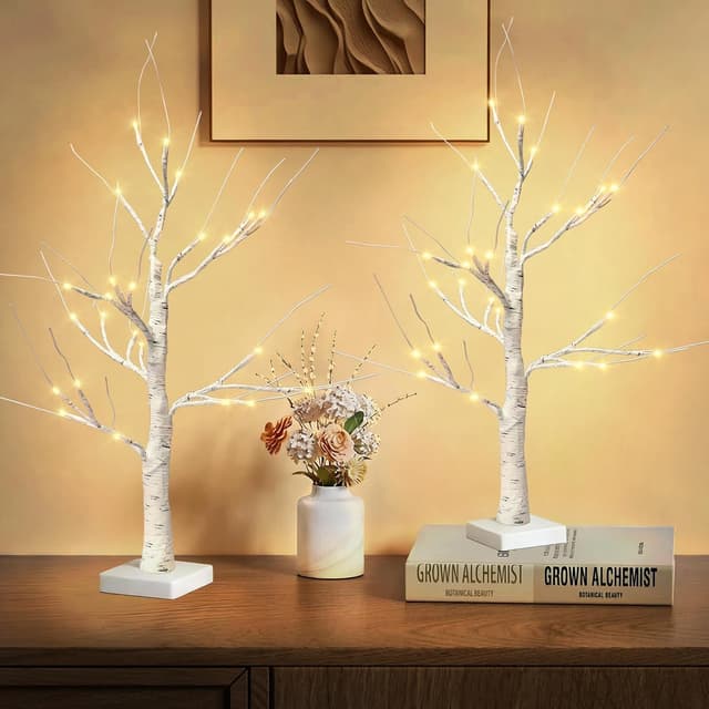 Detalle de Newthinking White Birch Twig 2FT (2 Pack) with 24 Warm White LEDs – battery or USB tabletop Easter decoration