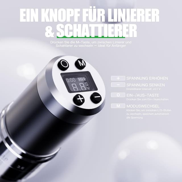 Detalle 2 de Dragonhawk Kabellose Rotations-Tätowiermaschine mit 2 Akkus (1500 mAh) und digitaler LED-Anzeige – Grau