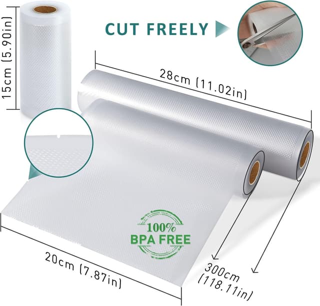 Detalle de YISH Sacchetti Sottovuoto per Alimenti: 3 rotoli 15/20/28 cm (BPA free, per macchina e sous vide)