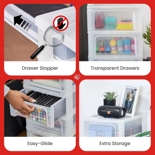 Detalle de Iris Ohyama OCH-2021 Cassettiera in plastica per ufficio con 2 cassetti piccoli e 1 cassetto A4 medio, bianca