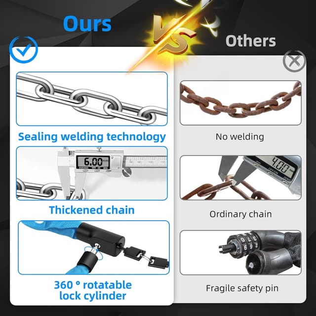 Detalle 2 de SPGOOD Fahrradschloss mit Kette, 90 cm, 3 Schlüssel – 6 mm Kettenglieder & wasserdichte Abdeckung