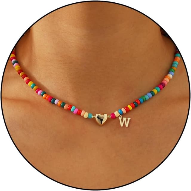 Thumbnail 6 de Miss Chipmunk Bunte Perlenkette mit Initialen für Mädchen & Frauen – Choker mit Charm, vergöldet, Boho/Y2K