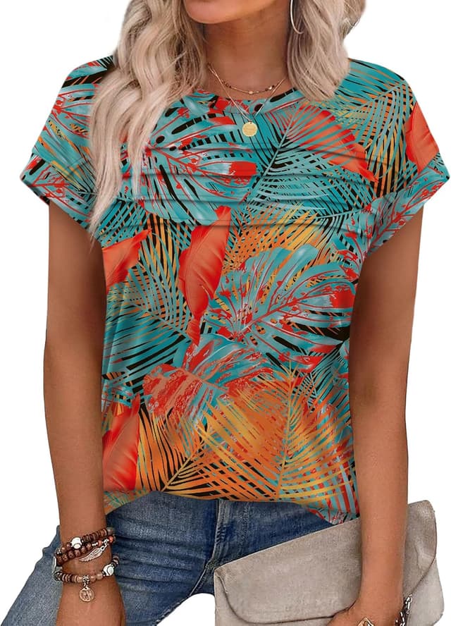 Thumbnail 6 de WEESO Womens Summer Tops Trendy 2026 Cap Sleeve Pleated Front Crew Neck T-Shirts