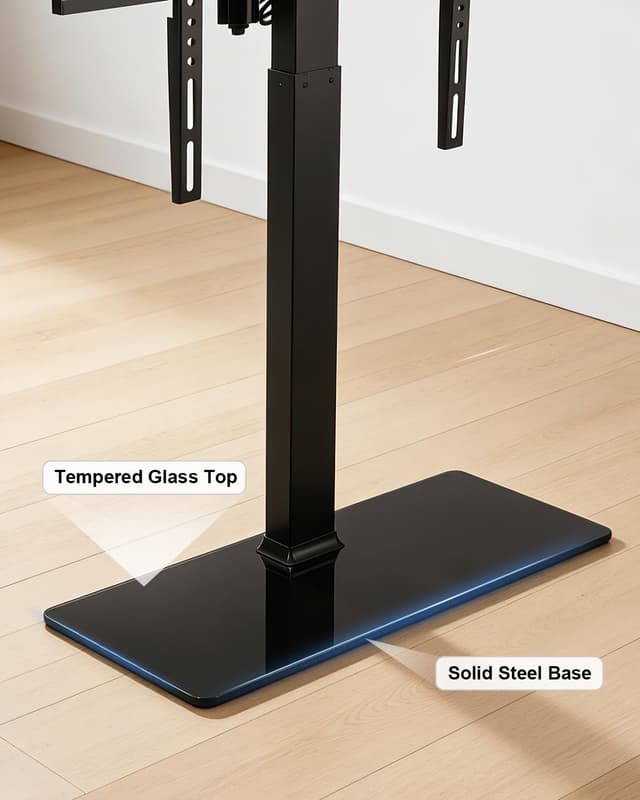 Detalle 2 de Universal Motorized TV Mount with Remote (Tempered Glass Base) — Electric Height Adjustment for Desktop or Floor