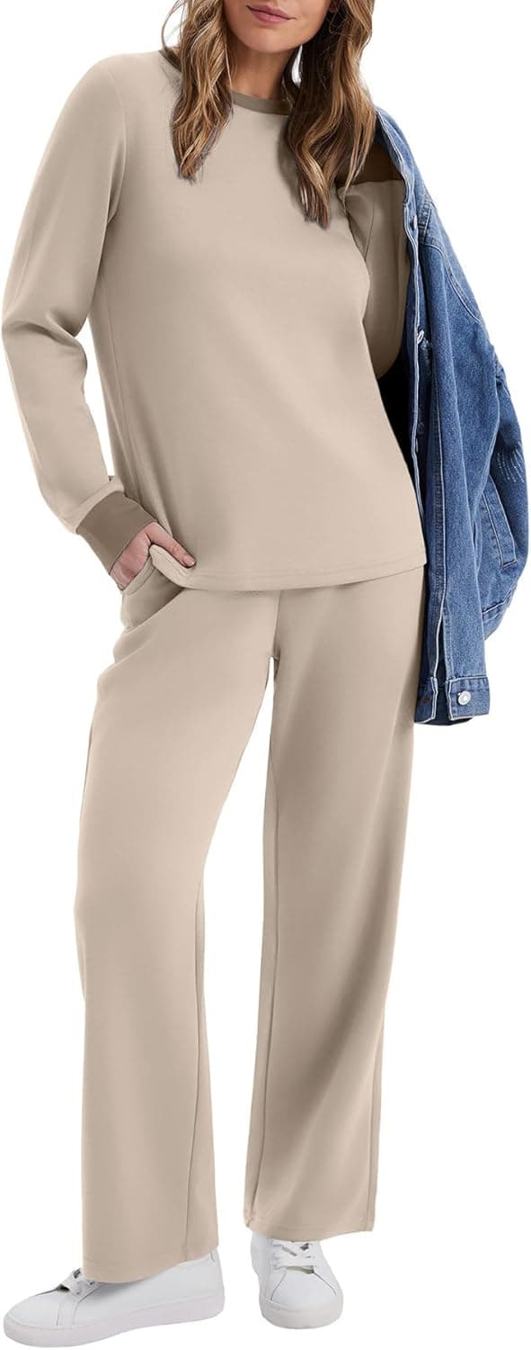 Detalle de WIHOLL Women’s 2-Piece Lounge Set (Sweatsuit Tracksuit) for Travel & Everyday Comfort