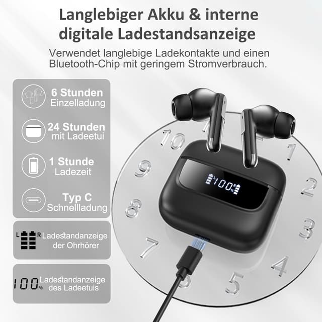 Thumbnail 4 de EXZHIG Kabellose In‑Ear Bluetooth 5.4 Kopfhörer, 30 Std. Spielzeit