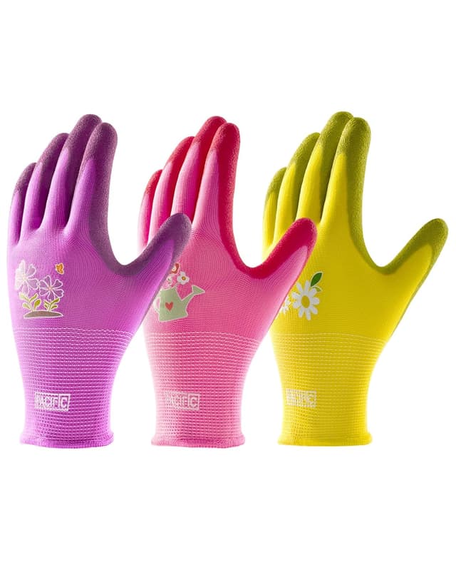 Detalle de PACIFIC 3 Paar Gartenhandschuhe für Damen (Lila/Gelb/Rot), Größe 7/S – rutschfeste Ultra-Grip Arbeitshandschuhe