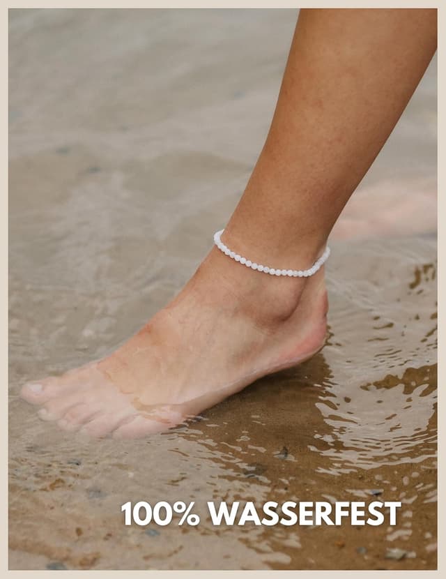 Detalle de GD GOOD.designs Fußketten für Frauen mit echten Perlen (4 mm) – wasserfest, Naturstein mit verstellbarem Verschluss in 18K Gold