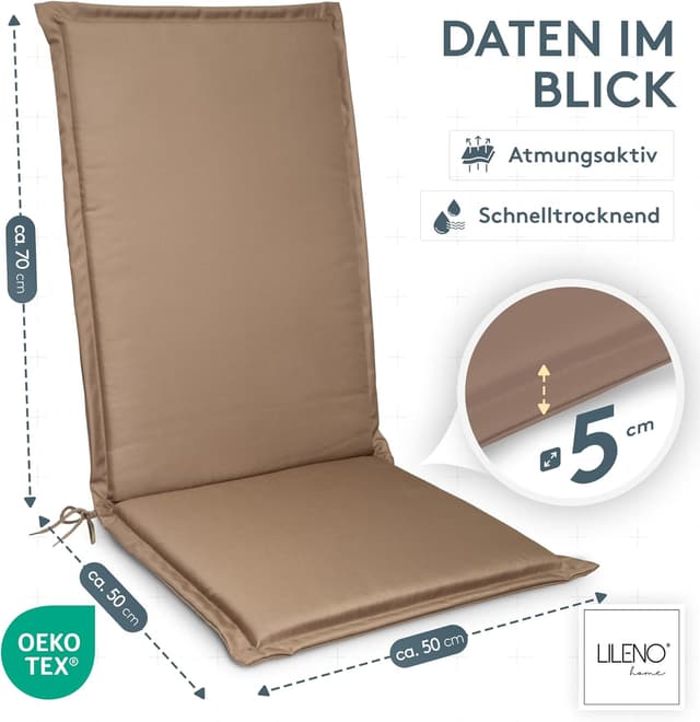 Thumbnail 5 de LILENO HOME Gartenstuhl Auflagen 4er Set Hochlehner Taupe